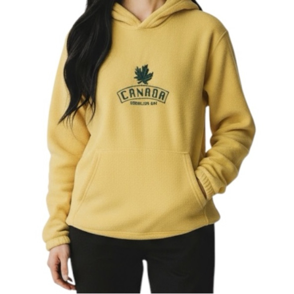 Vintage Canada Vermilion Bay Yellow Fleece Hoodie Cozy Warm